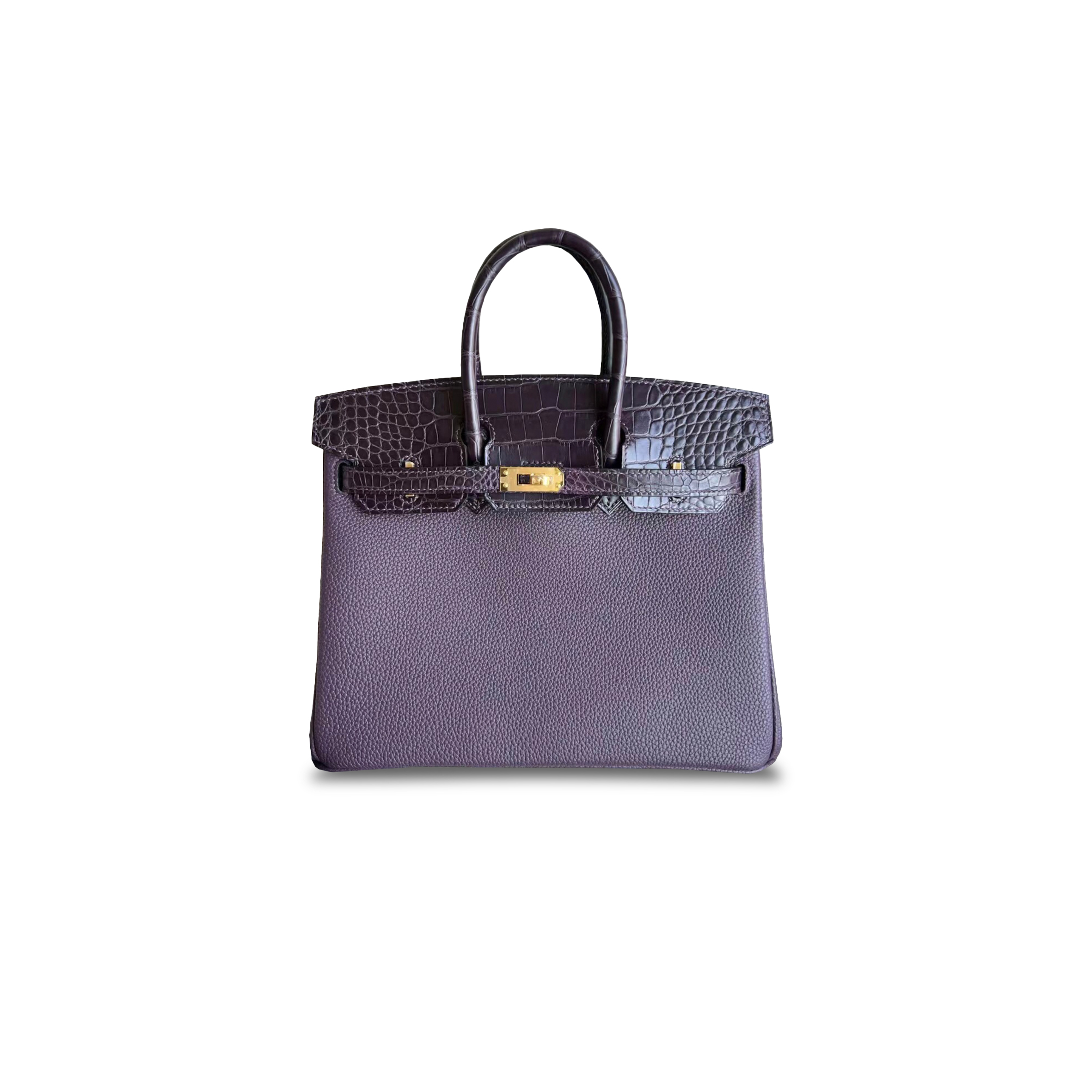 HERMÈS MASTER BIRKIN 25 CROCODILE AND TOGO LEATHER GRAPE PURPLE GOLD BUCKLE H076216CKA5 (25*20*13cm)